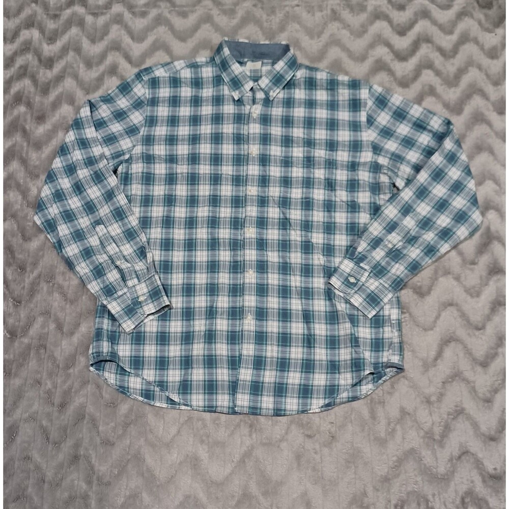 J Crew Mens Size XL Blue White Plaid Long Sleeve Button Down Shirt